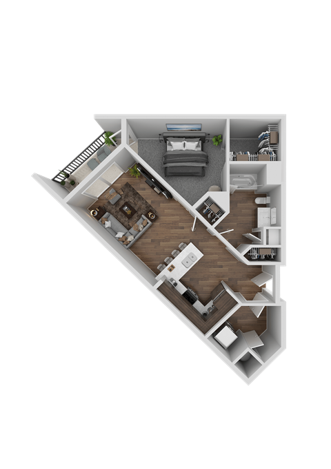 Floor plan for 1 bed, 1 bath, 722 sqft